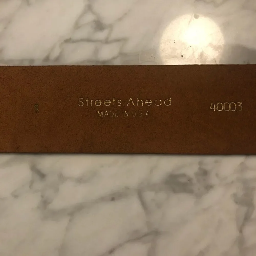 Vintage Streets Ahead Tooled Leather O-Ring Belt
